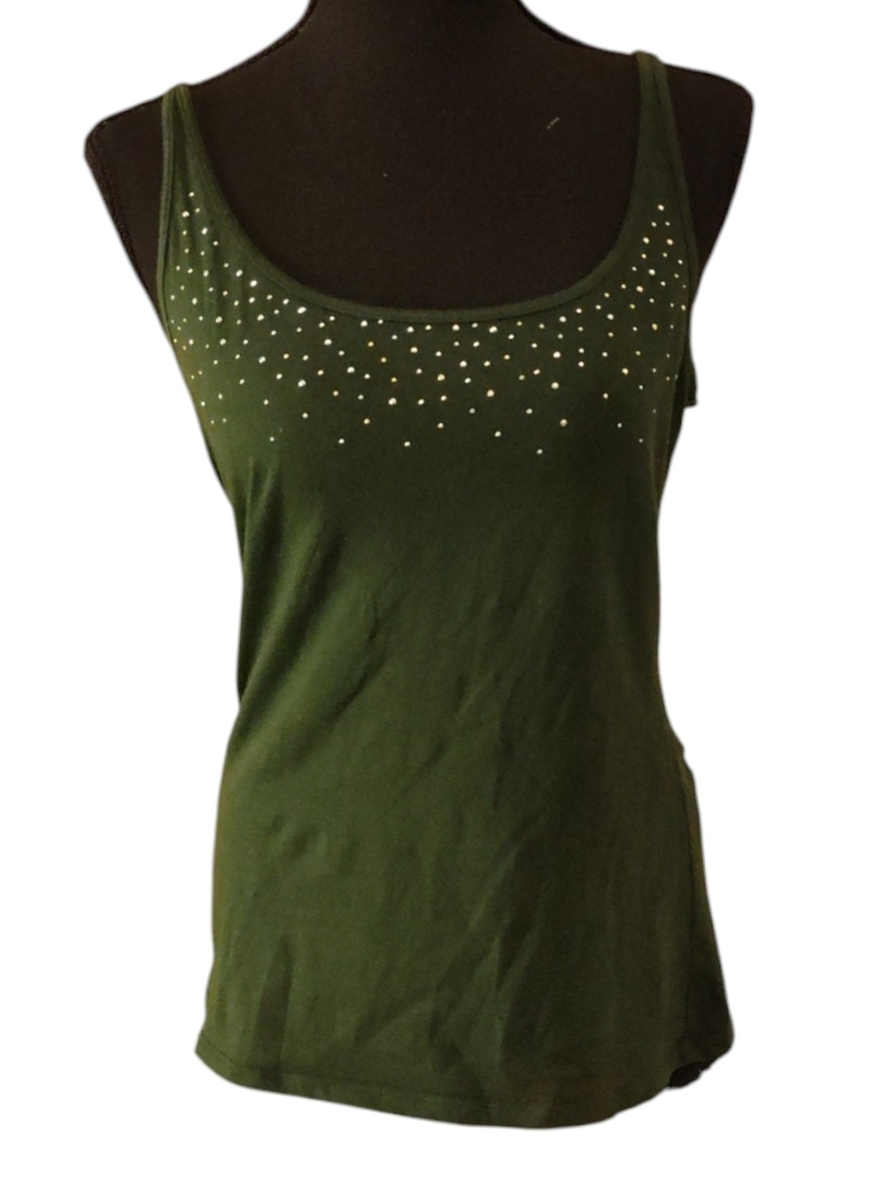 New York & Company Green Scoop Neck Tank with Stud Accents
